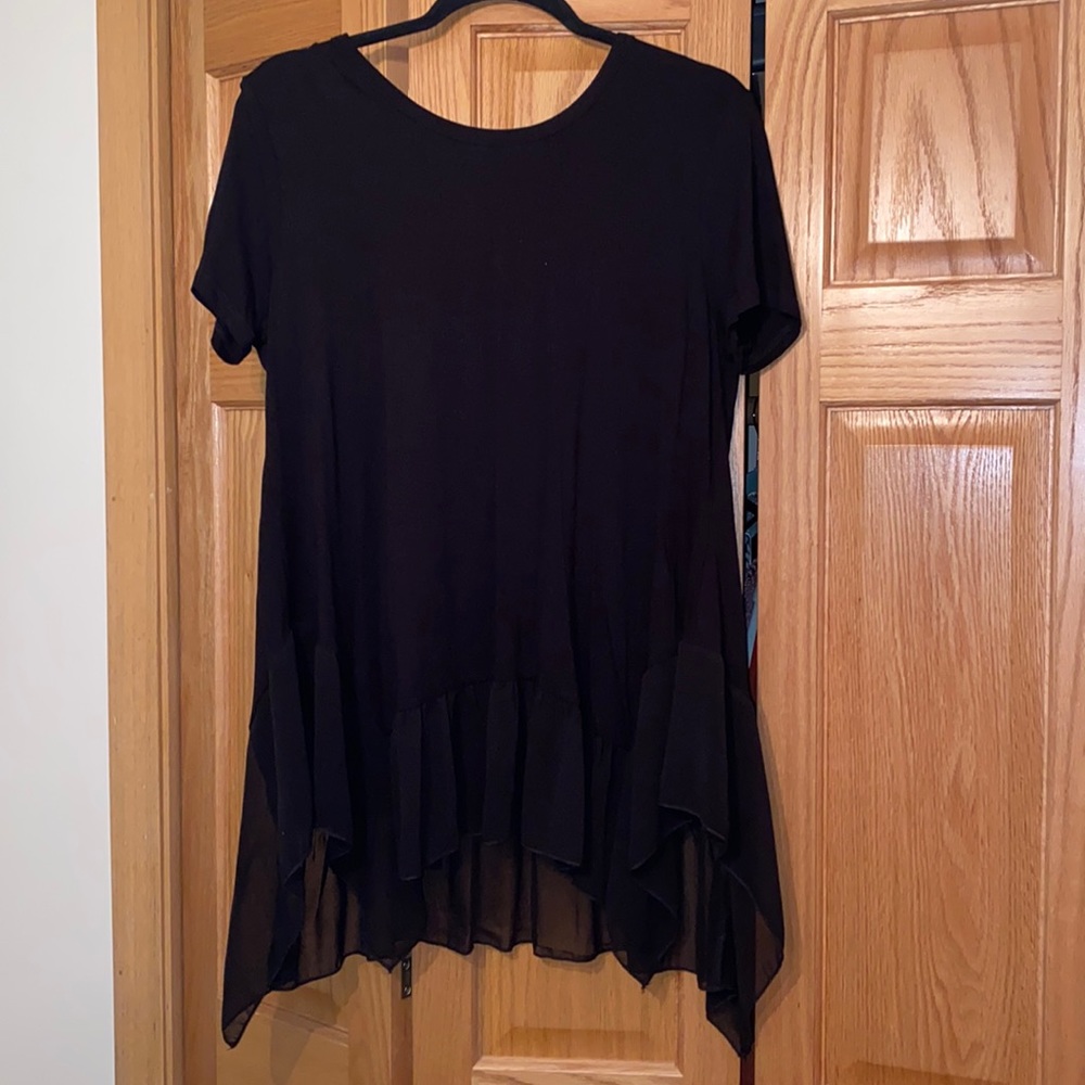 Large Black top with sheer ruffle detail on the bottom